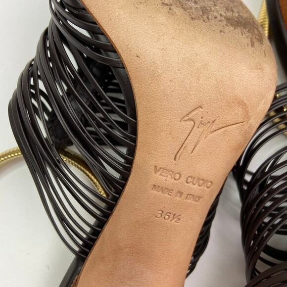 Giussepe Zanotti Pissi Sandal Heel Gladiator 36.5 Gold Strappy Leather - Picture 5 of 7